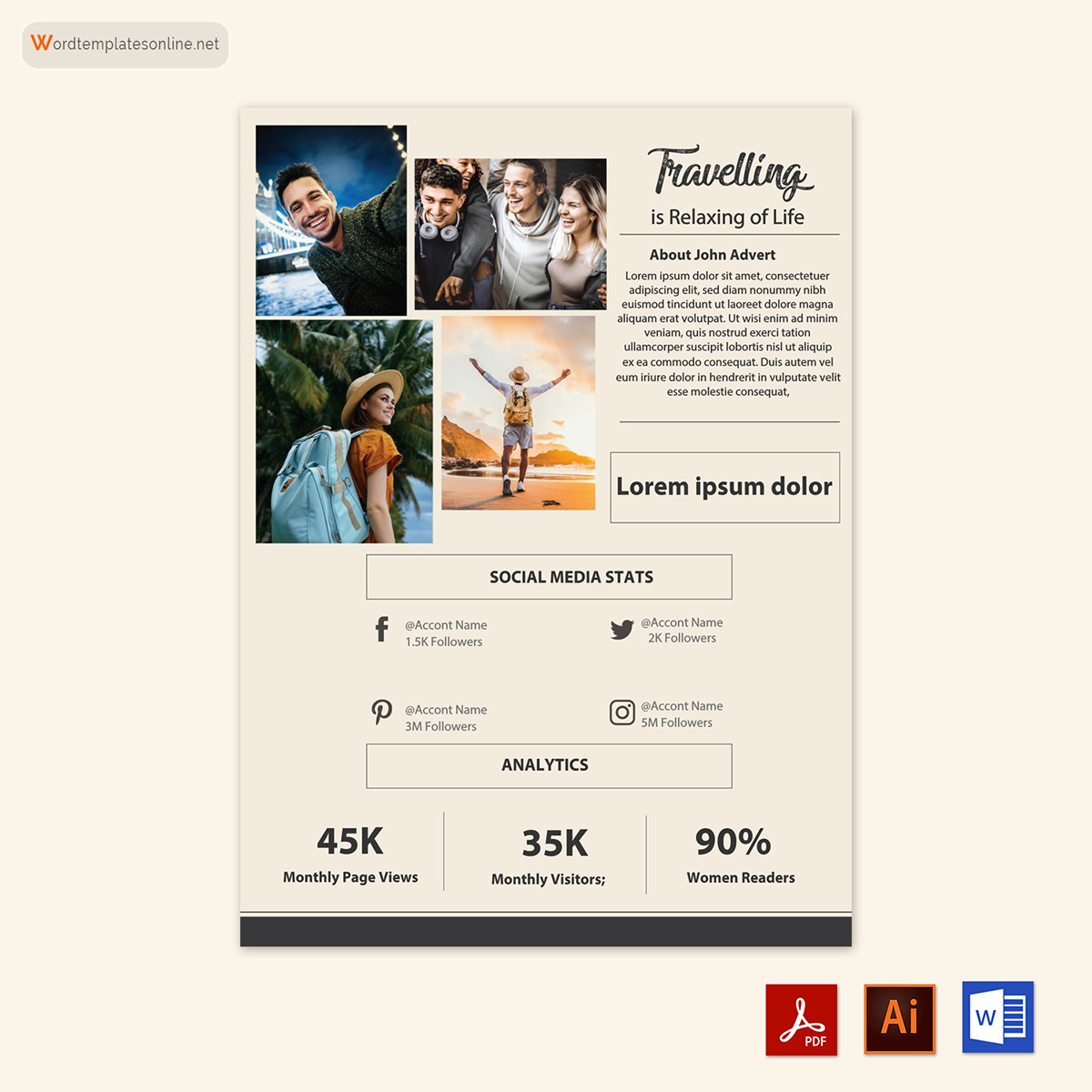 Great Downloadable Social Media Analytics Kit Template for Word and Adobe Format
