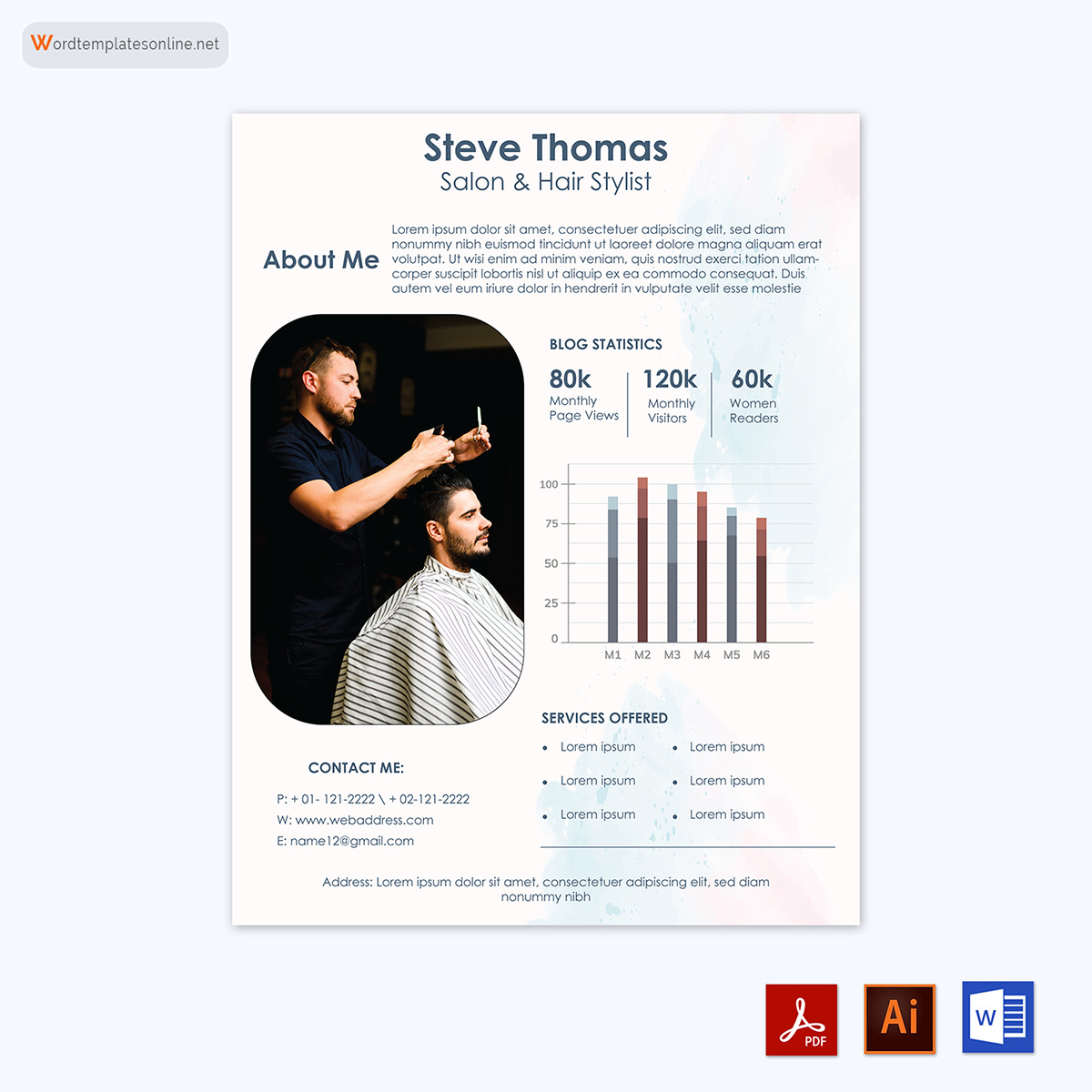 Great Downloadable Salon and Hair Stylist Media Kit Template for Word and Adobe Format
