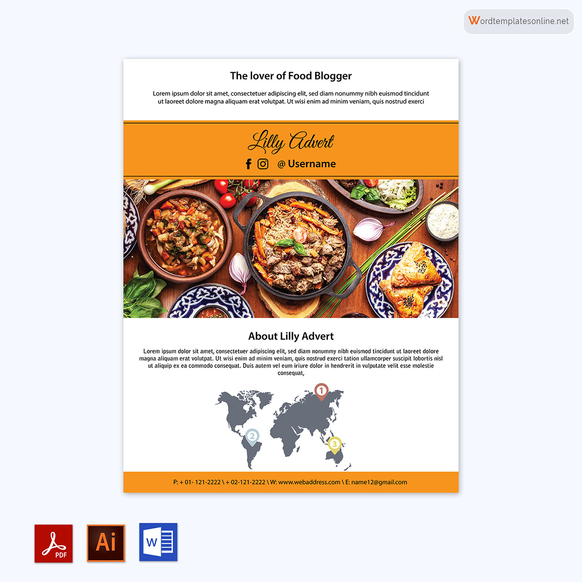Great Downloadable Food Lover Media Kit Template for Word and Adobe Format