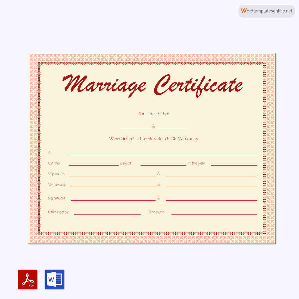 Customizable Marriage Certificate Sample