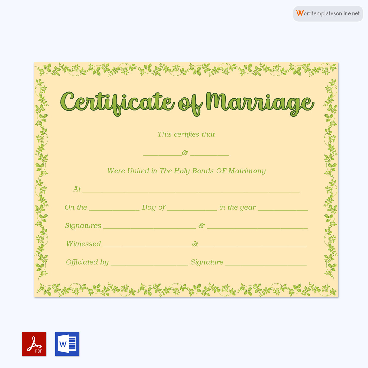 Downloadable Marriage Certificate Template