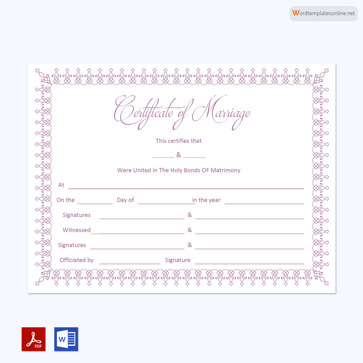 Printable Marriage Certificate Sample