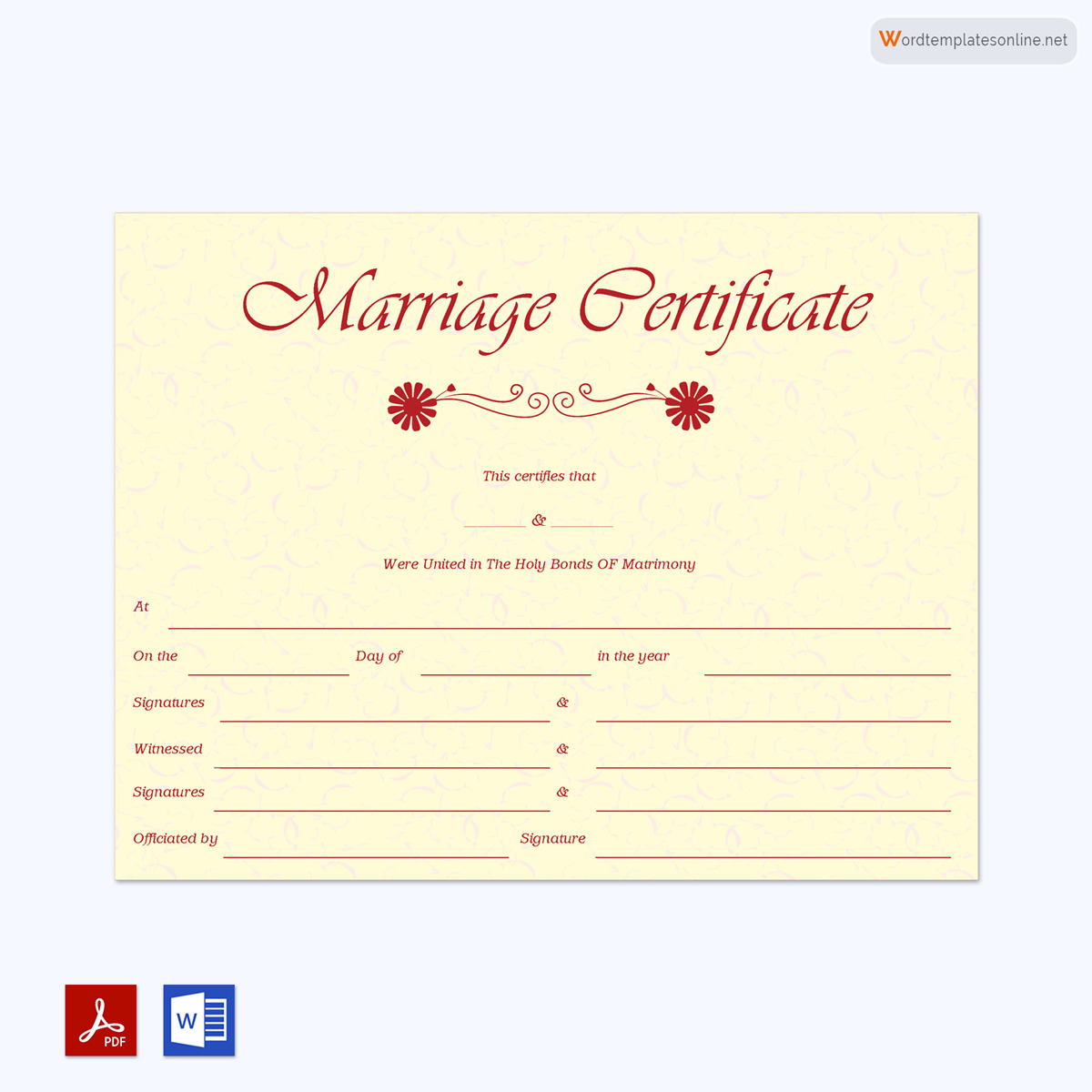 Fillable Marriage Certificate Format