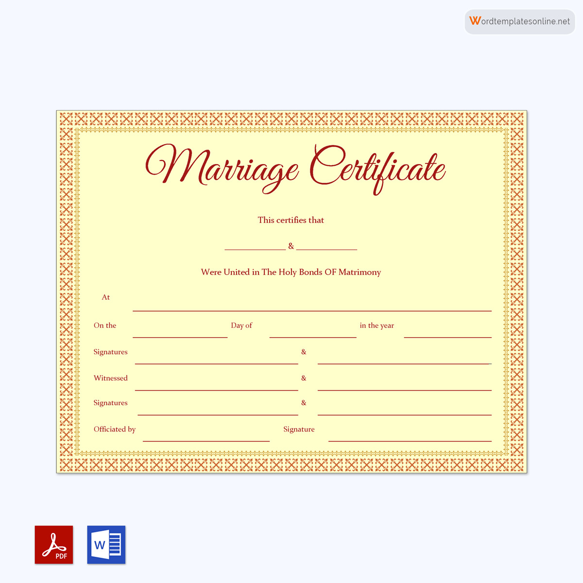 Printable Wedding Certificate Sample