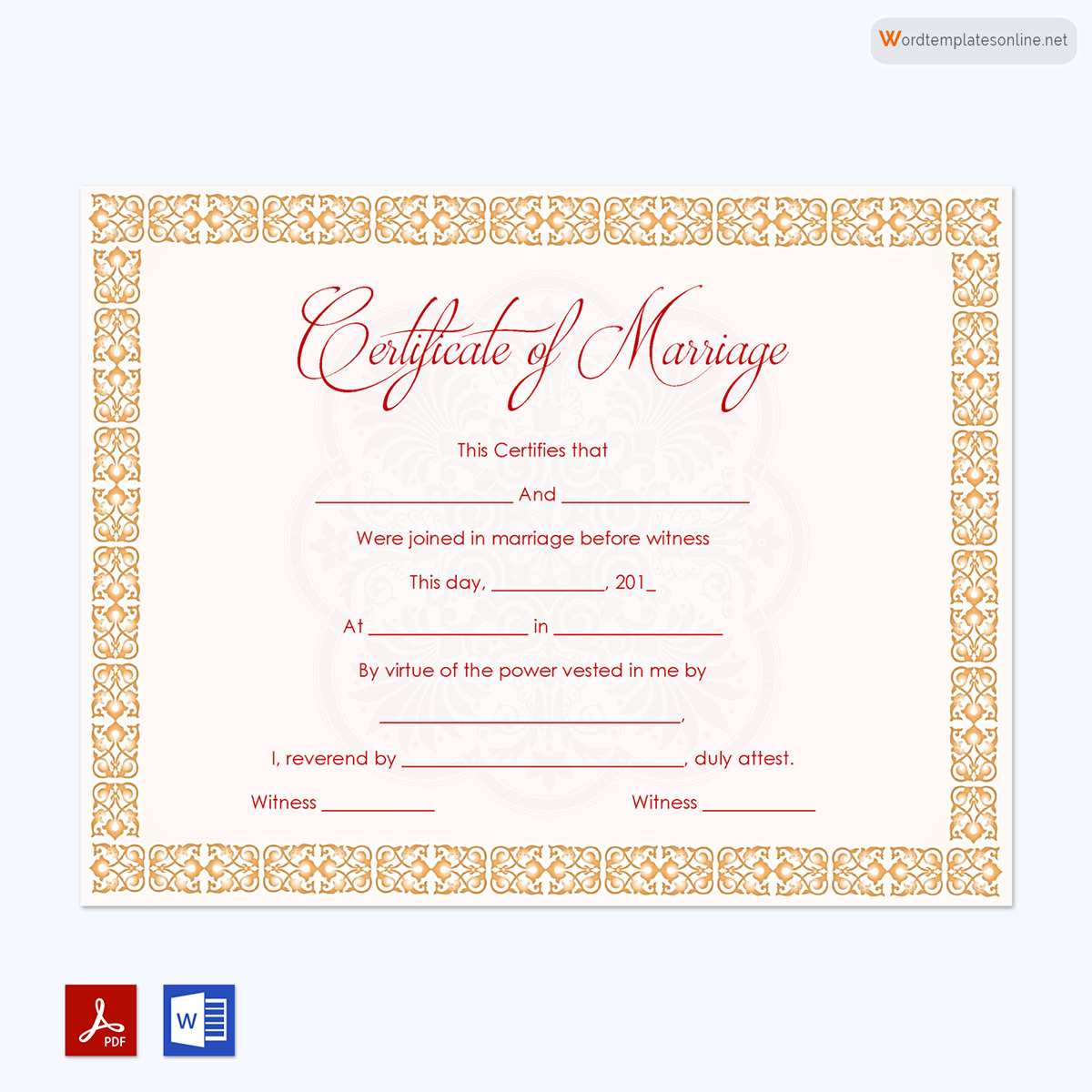 Editable Marriage Certificate Sample