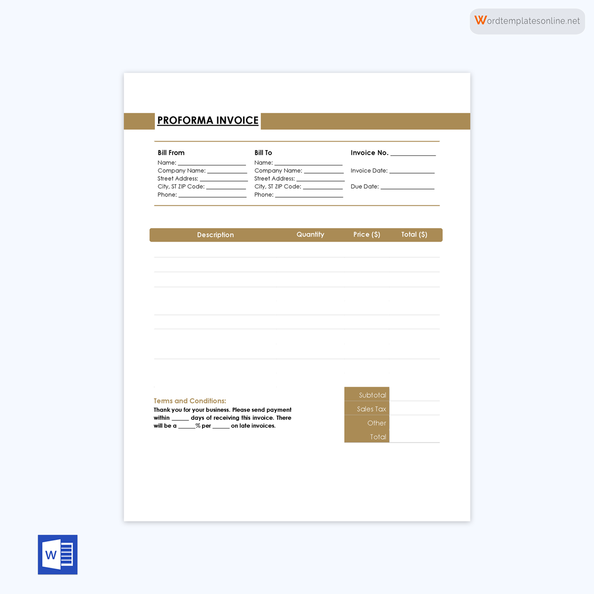 Editable Proforma Invoice Template - Excel Spreadsheet
