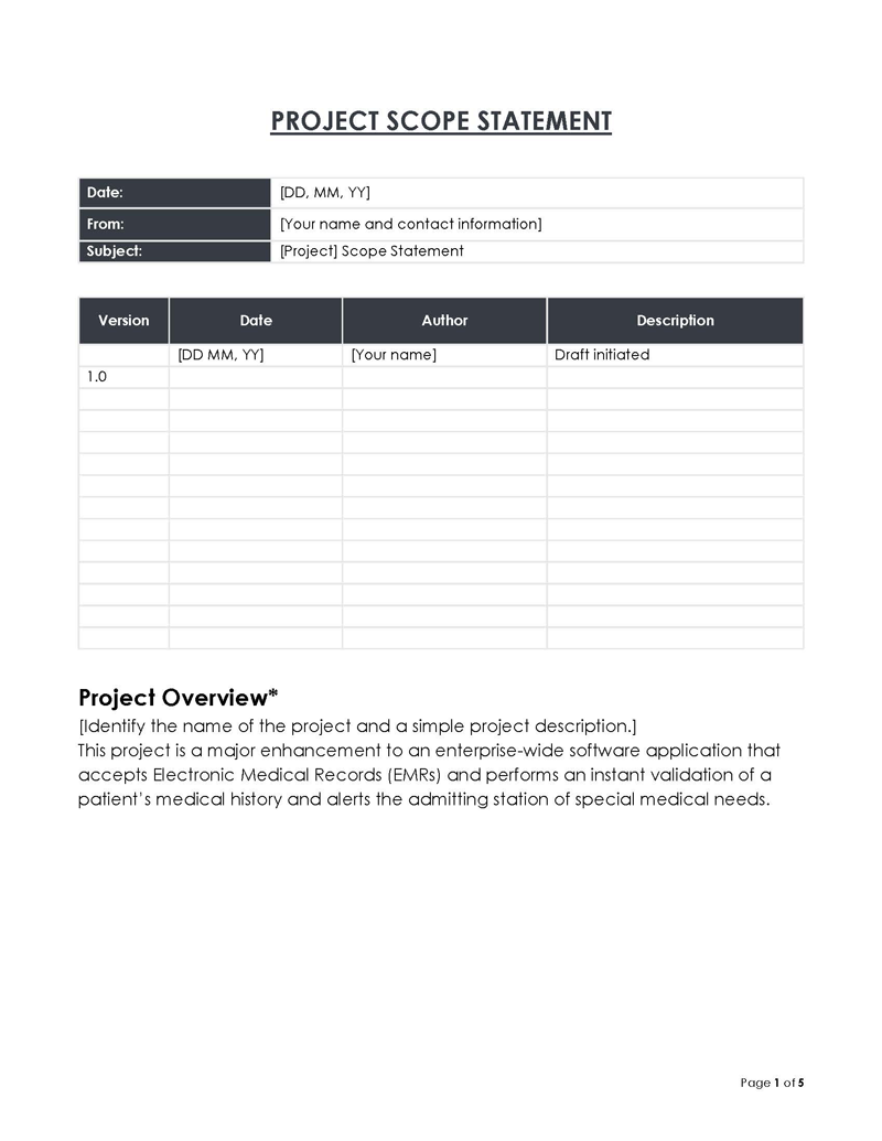project scope template free download