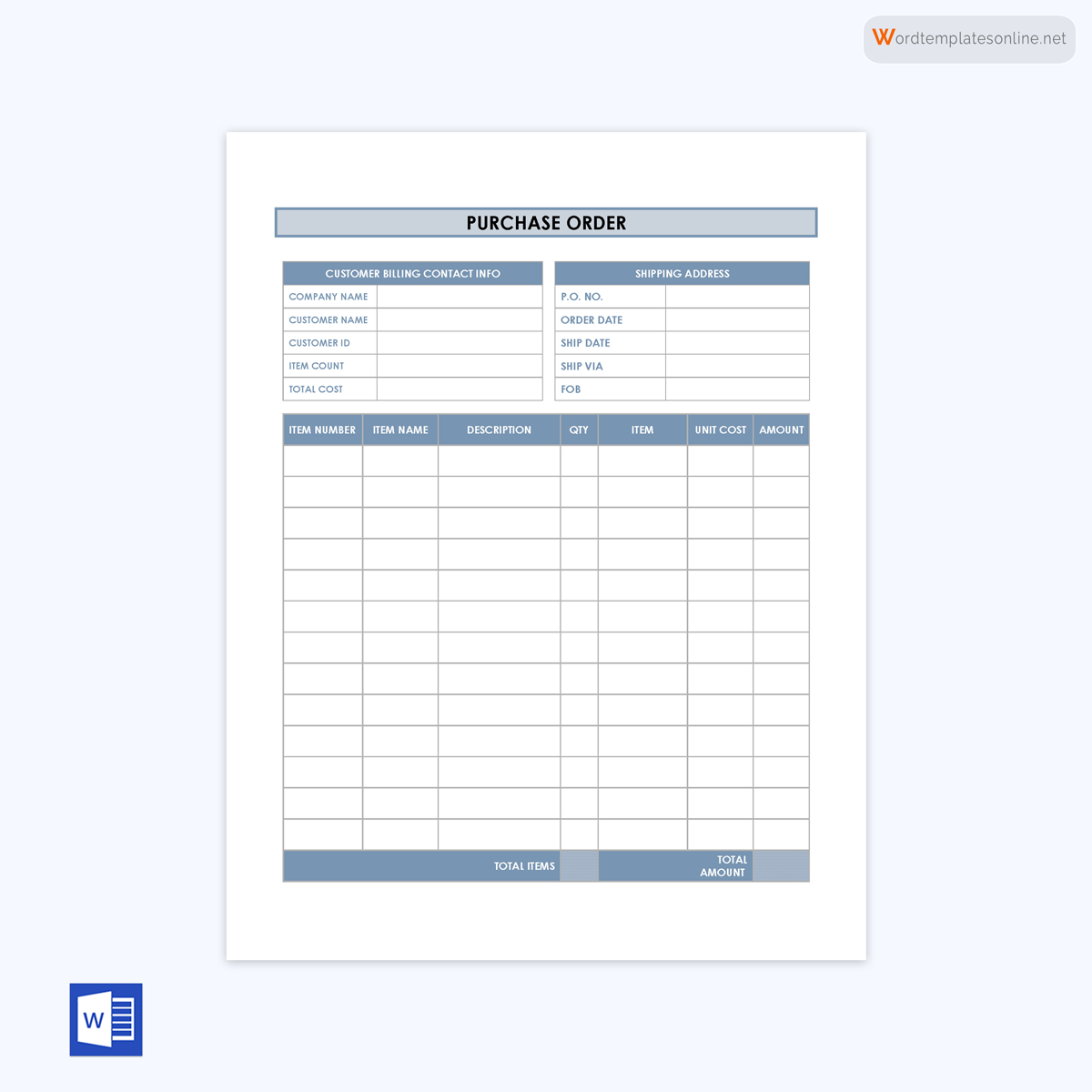 Purchase order template in Word format 03