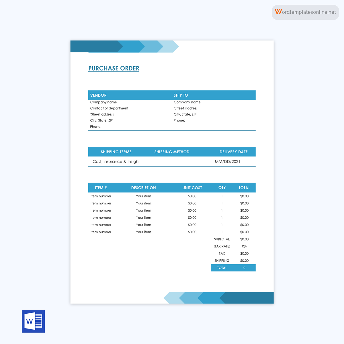purchase order template word