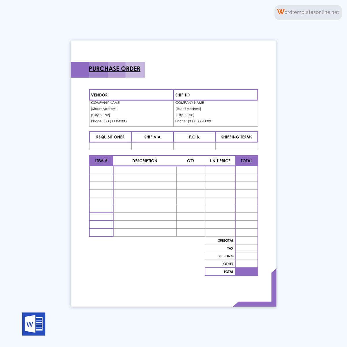 Purchase order template in Word format 07
