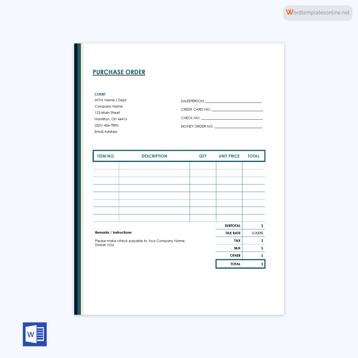 Purchase order template in Word format 08
