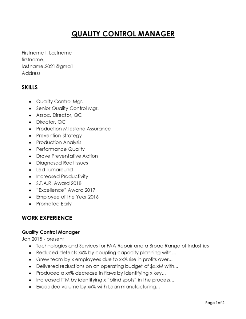 quality control resume download