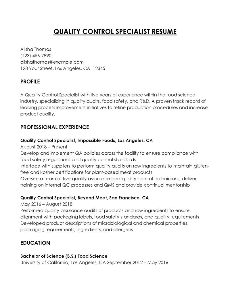 quality control resume download