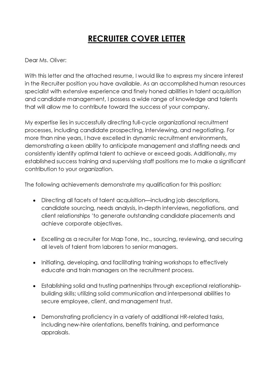 Editable Recruiter Cover Letter Example 01 for Word File