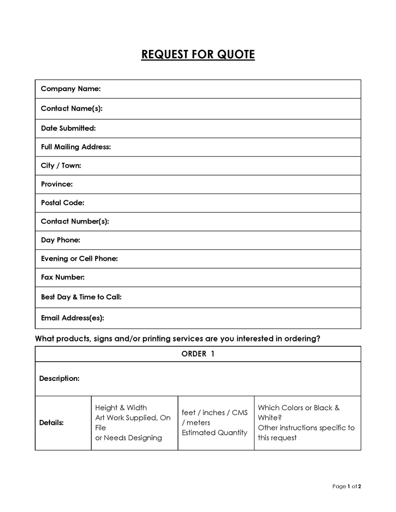 Request for Quote Sample - Simplify Your Process with a Printable Form