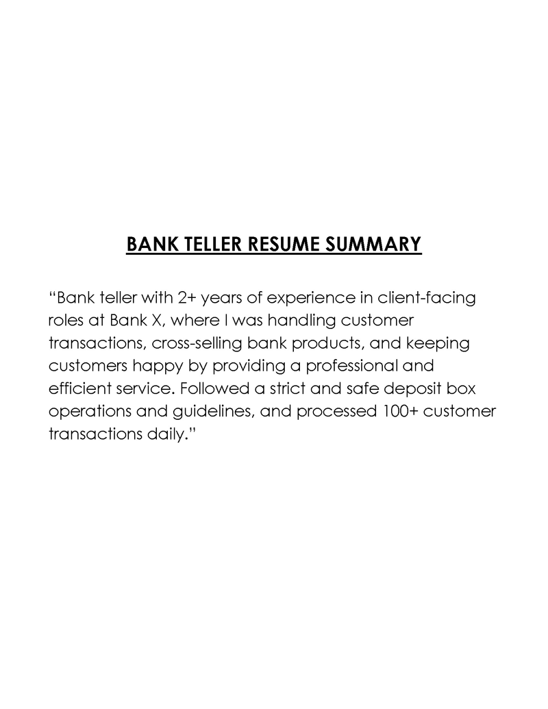 Free Downloadable Bank Teller Resume Summary Sample for Word Document
