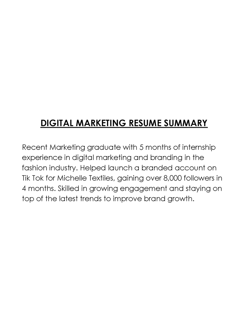 Free Customizable Digital Marketing Resume Summary Sample for Word Format