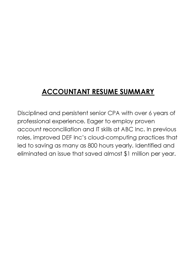 Free Downloadable Accountant Resume Summary Sample for Word Document