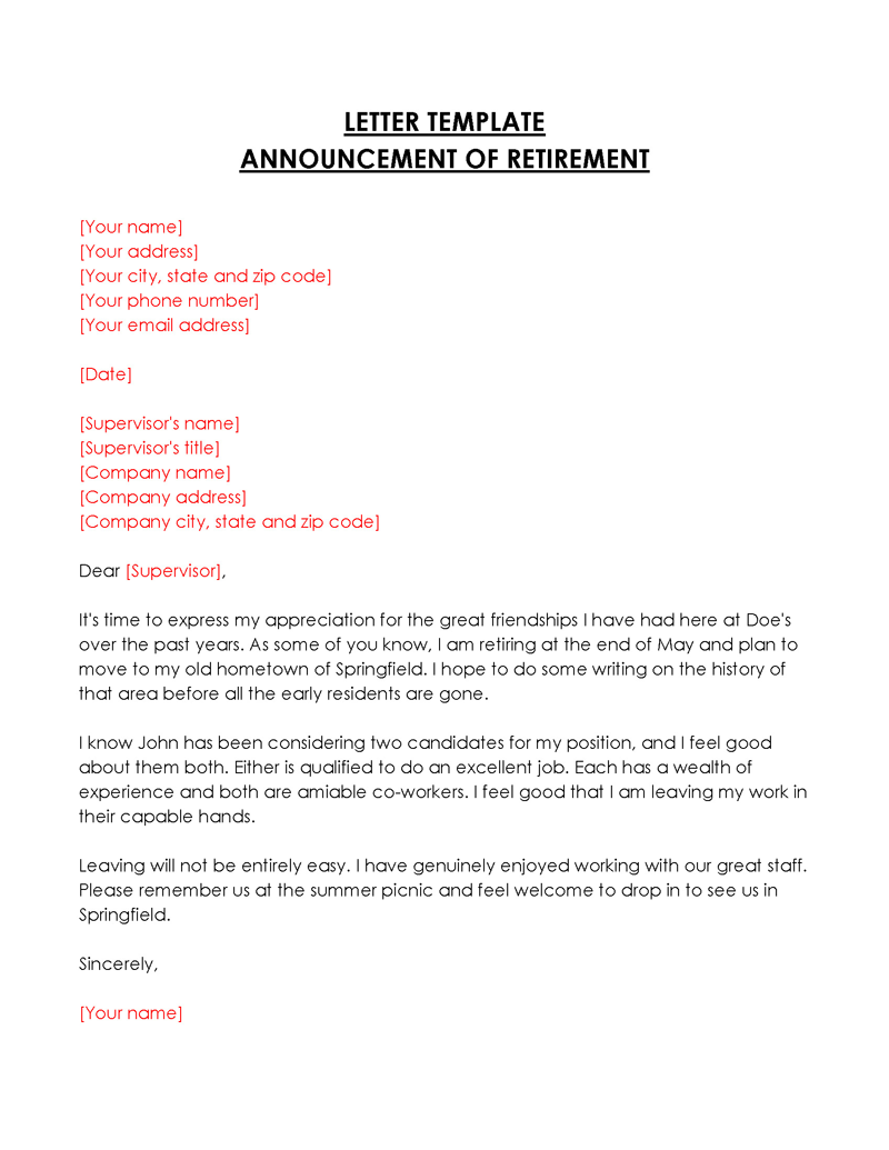 Free Comprehensive Announcement of Retirement Letter Template 03 as Word File