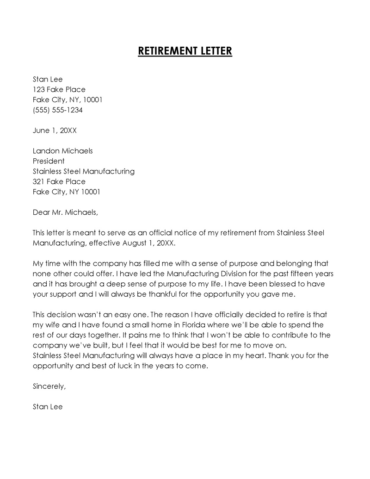 The Perfect Sample Notice Of Retirement Letter For Your Boss - 3u69q84