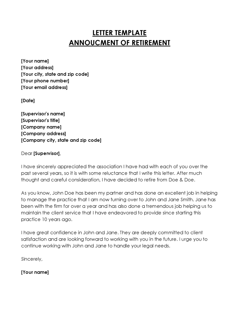 Retirement letter from employer