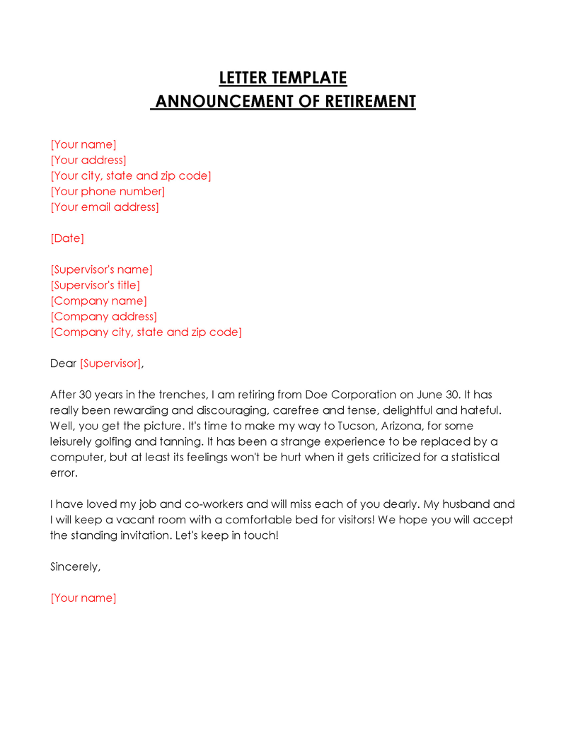 arly retirement letter sample pdf