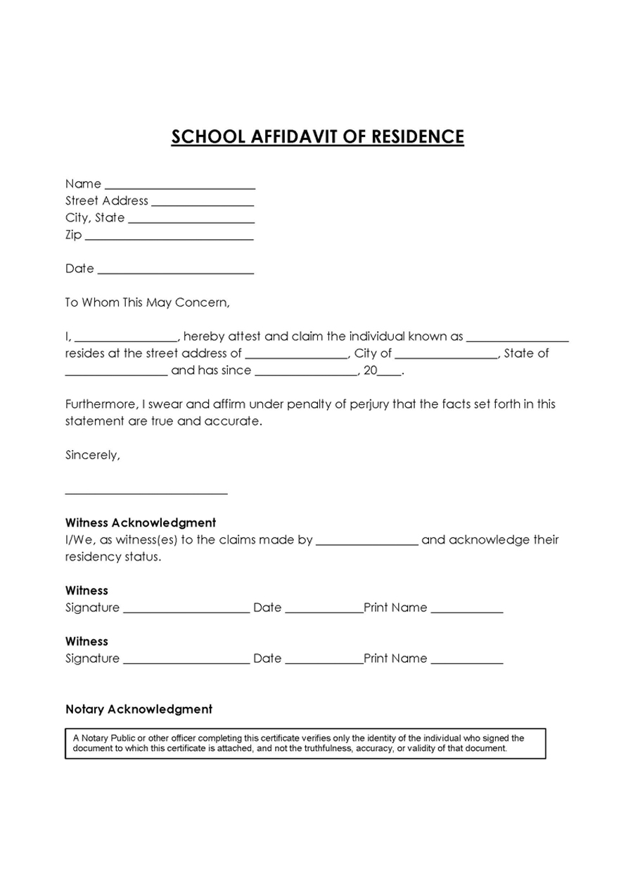 Great Downloadable School Affidavit of Residence Letter Template for Word Document