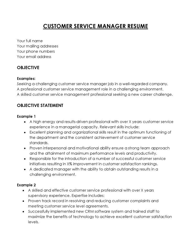  service manager resume