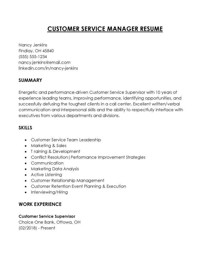 operations service manager resume