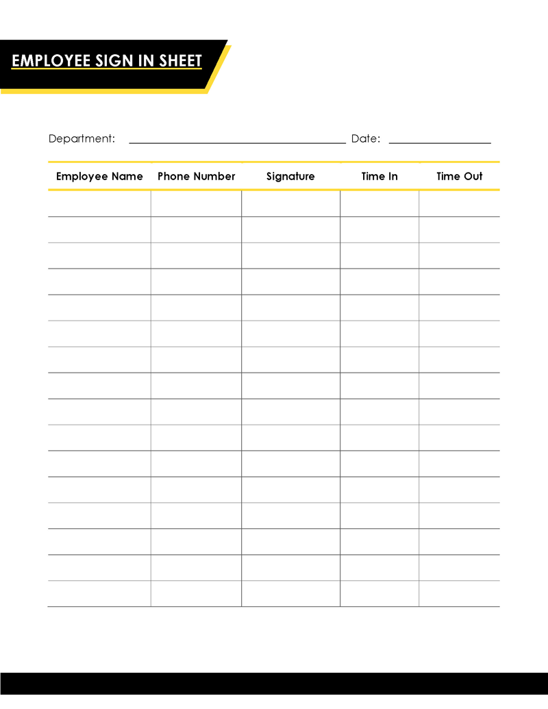 Free Editable Employee Sign in Sheet Template for Word Document