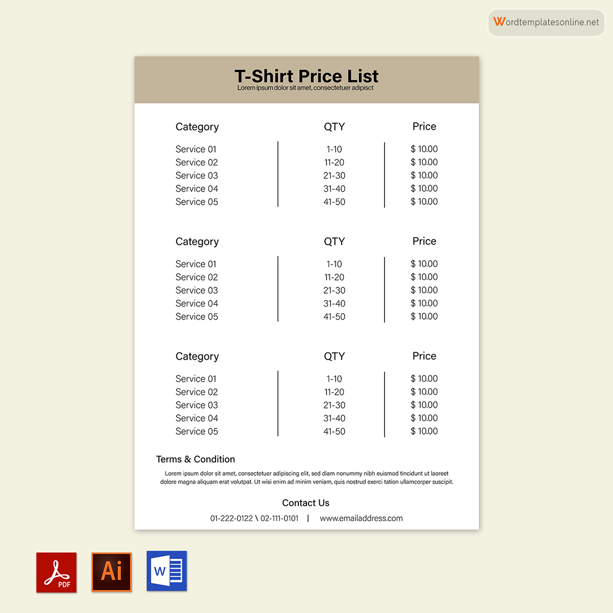 PDF Price List Template