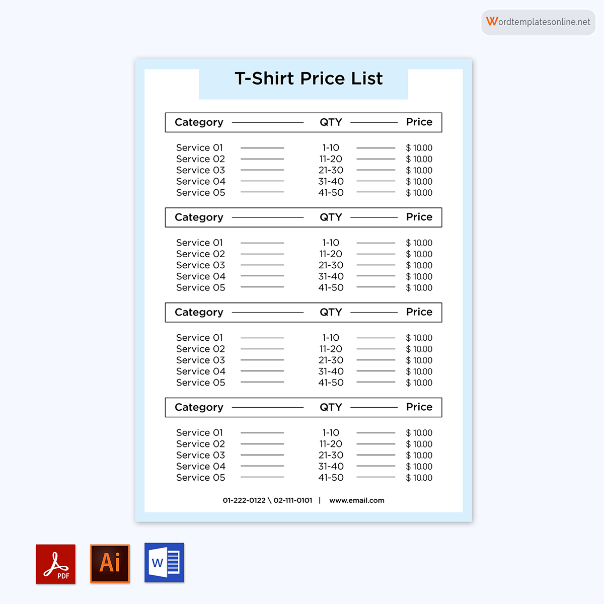 Price List Sample Format