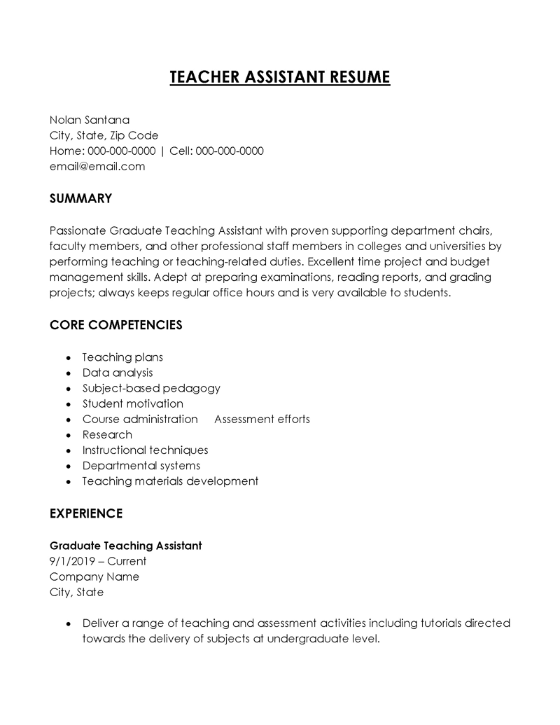 teacher assistant resume pdf