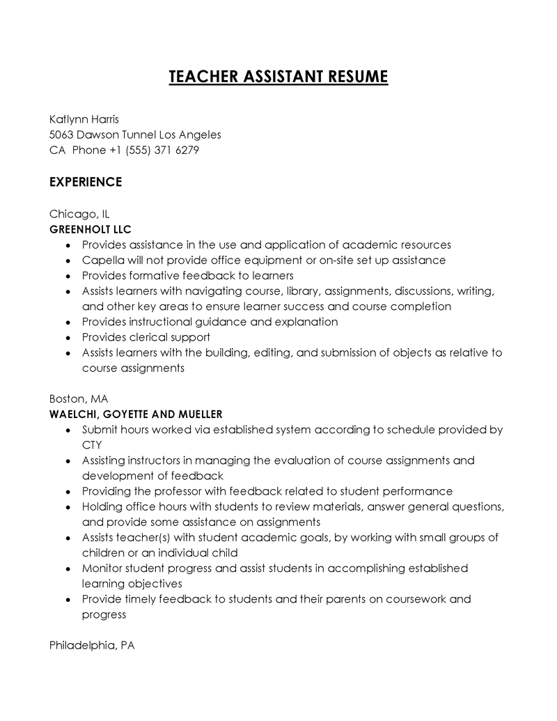 teacher assistant resume pdf