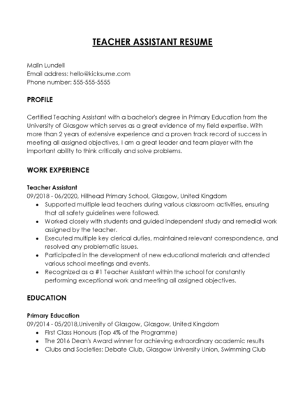24 Teacher Assistant Resume Examples - Teacher Assistant Resume 07 437x565 