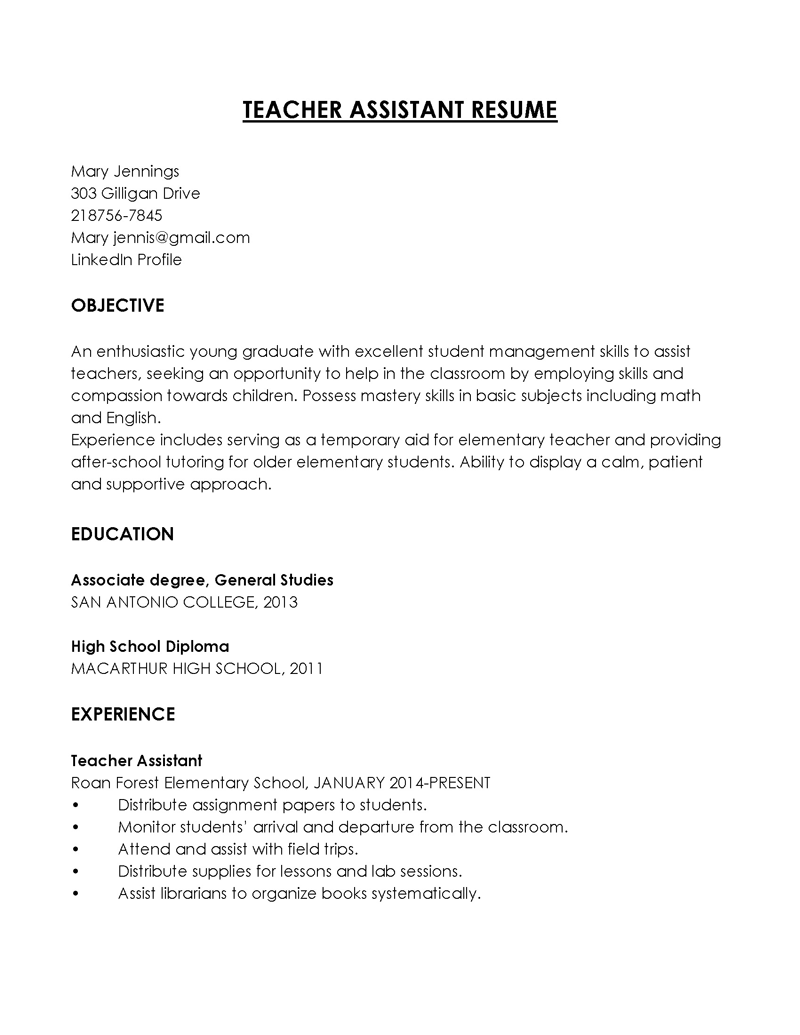 free teacher assistant resume template