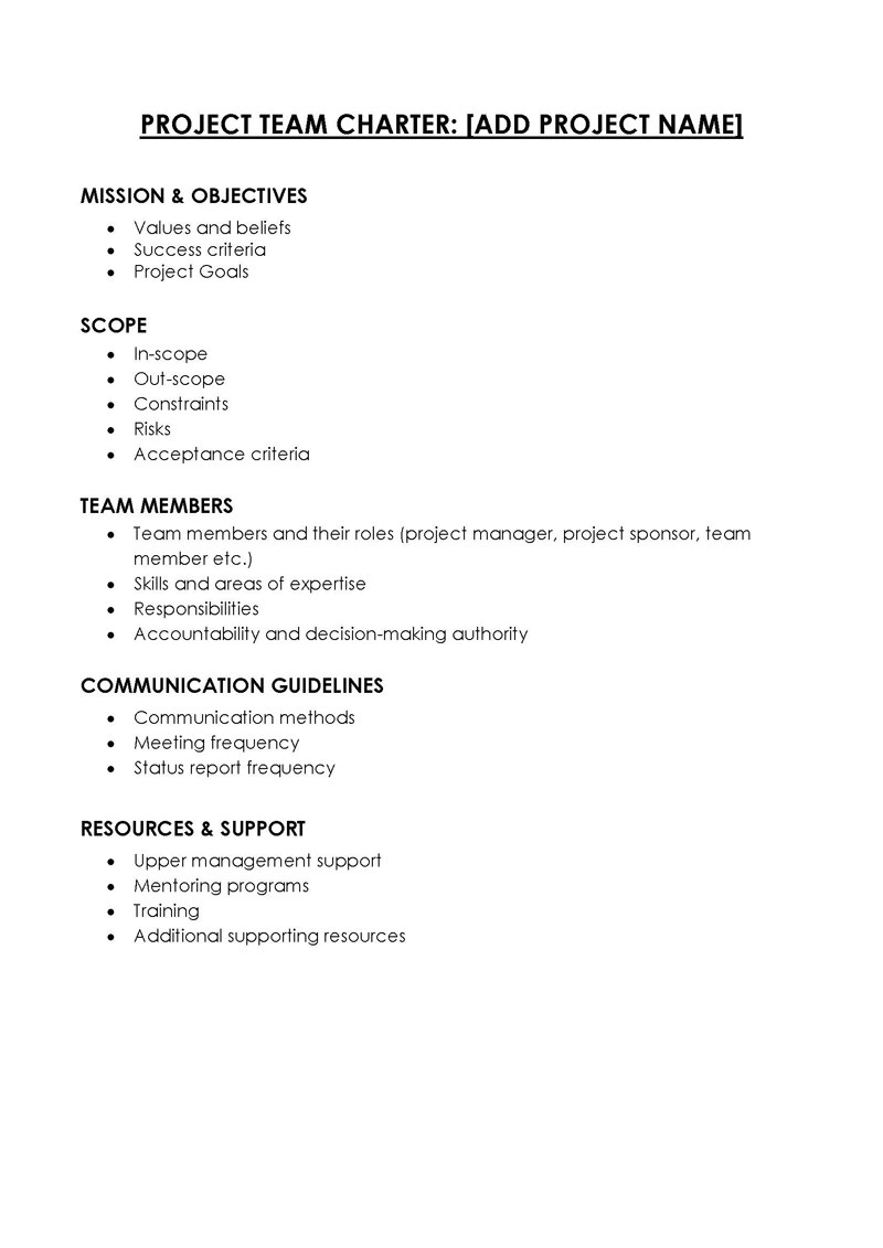 Great Editable Project Team Charter Template 01 in Word Format