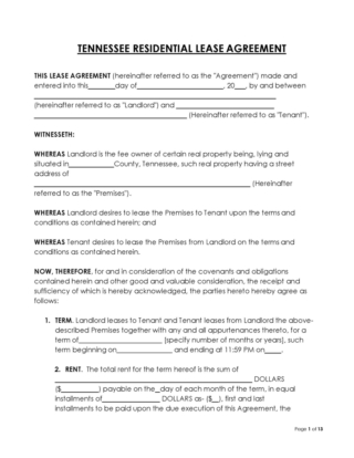 Free Tennessee Lease Agreement Templates (Word, PDF)