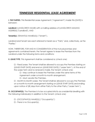 Free Tennessee Lease Agreement Templates (Word, PDF)