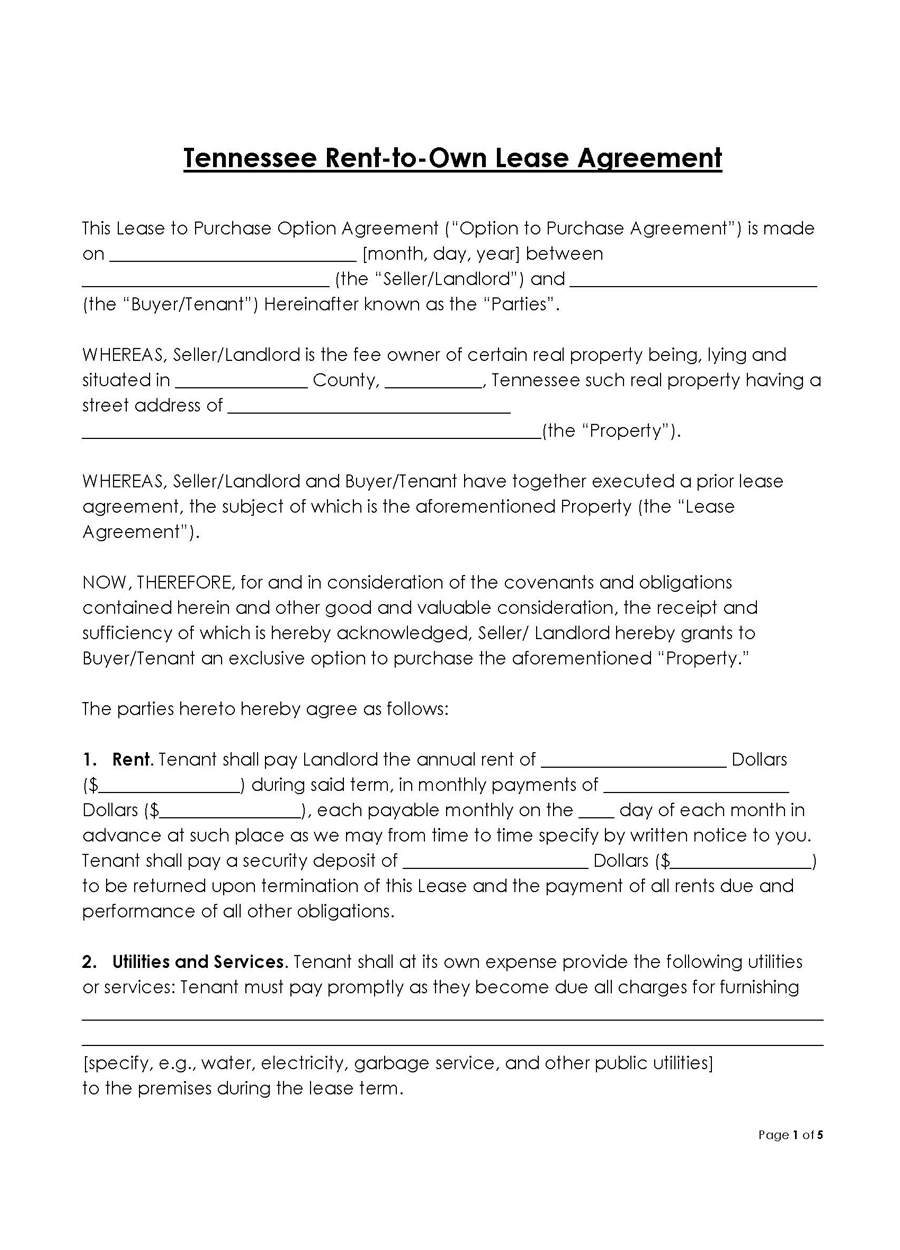 Tennessee Rent-to-Own Lease Agreement