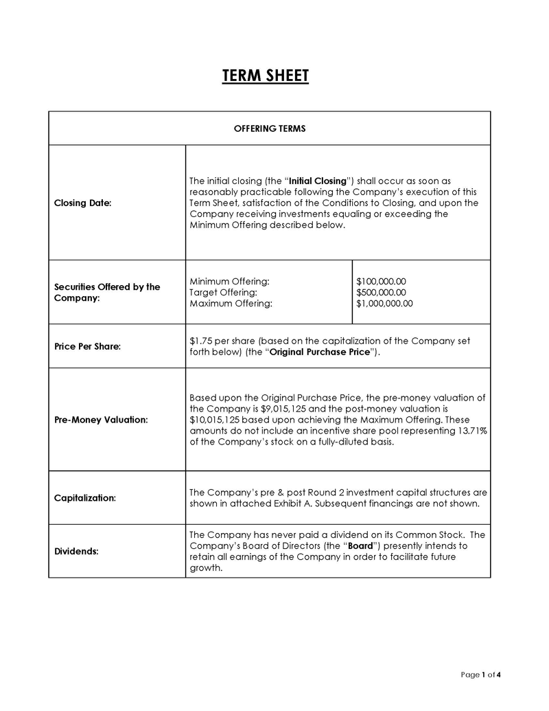 term sheet template doc