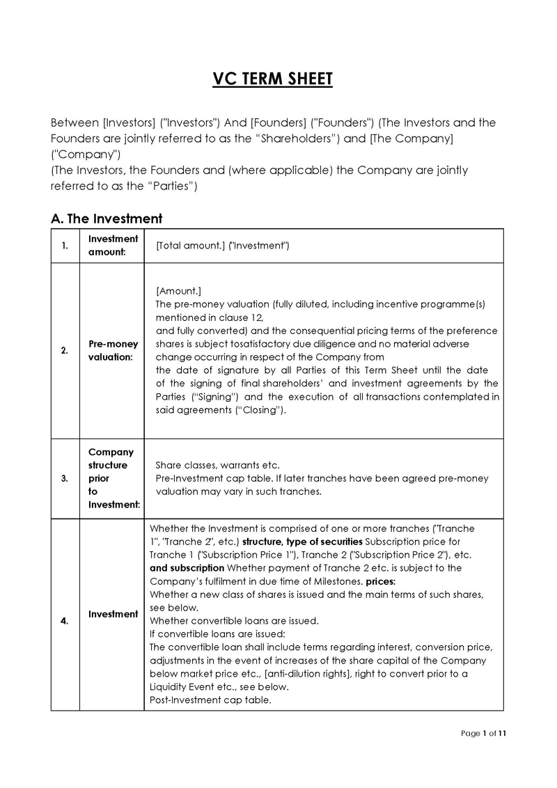 term sheet template doc