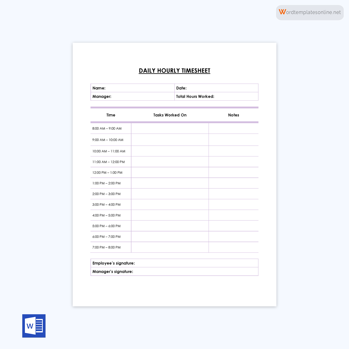 Free Time Log Template 17 for Word