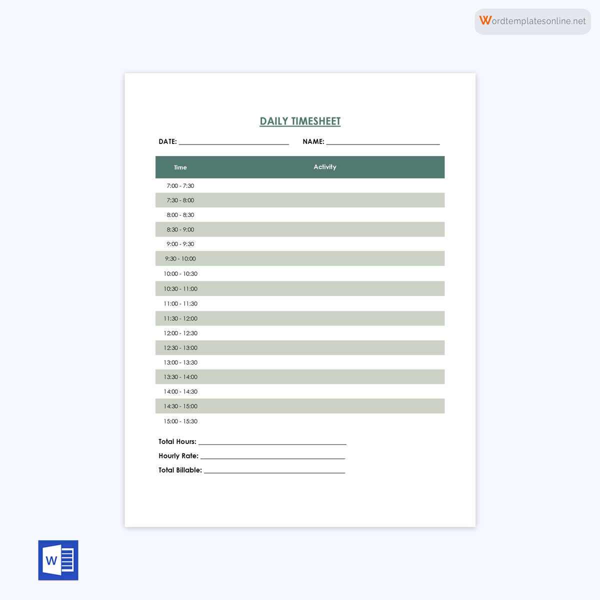 Free Time Log Template 20 for Word