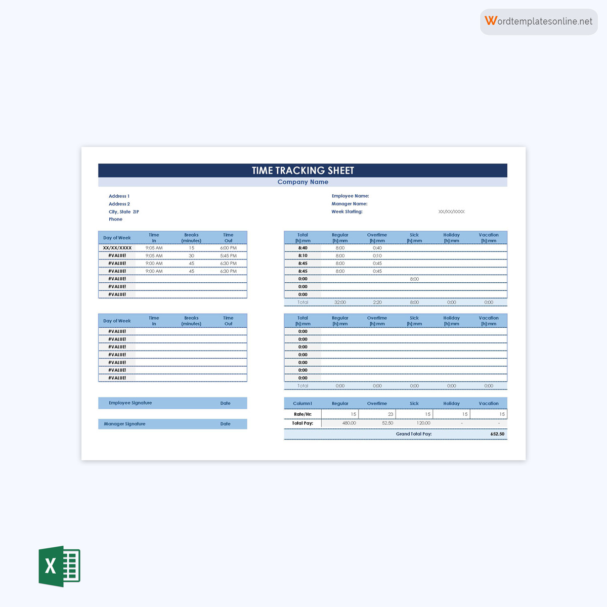 Great Editable Time Tracking Spreadsheet Template 03 as Excel Sheet