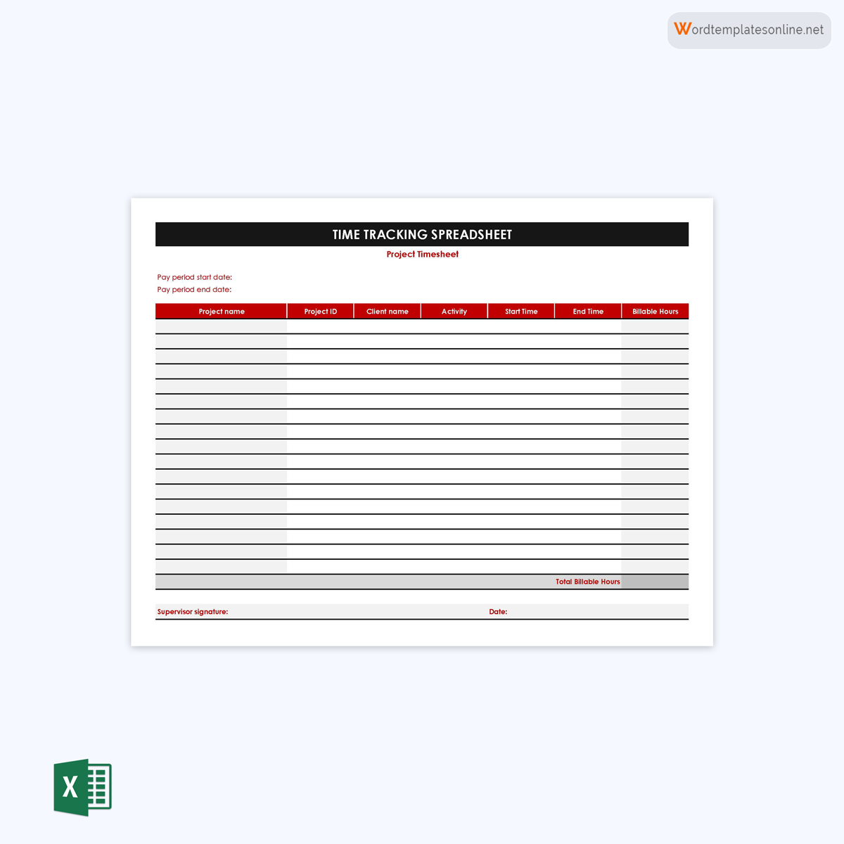Great Editable Time Tracking Spreadsheet Template 04 as Excel Sheet