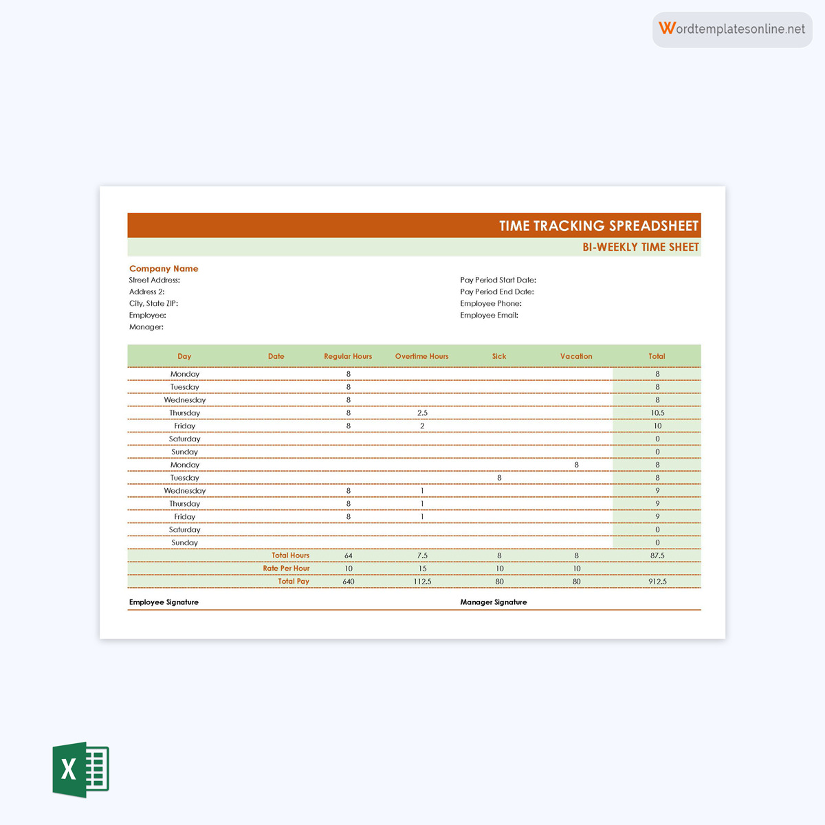 Great Editable Time Tracking Spreadsheet Template 06 as Excel Sheet