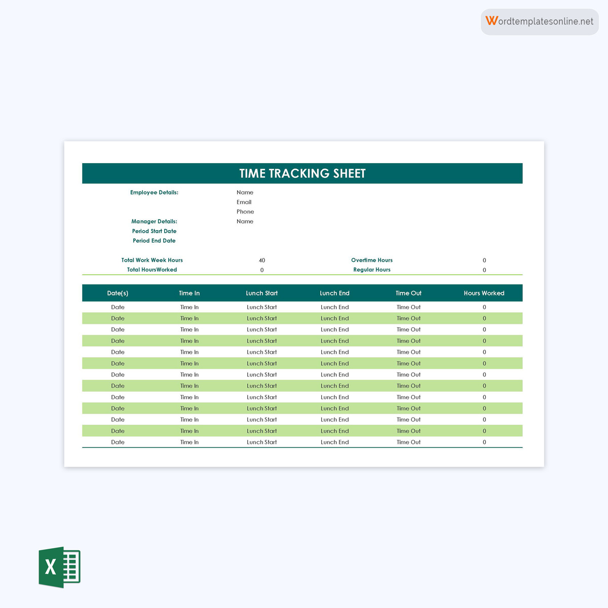Free Customizable Time Tracking Spreadsheet Template 07 as Excel Sheet