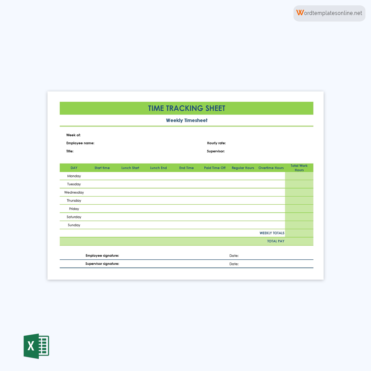 Free Customizable Time Tracking Spreadsheet Template 08 as Excel Sheet