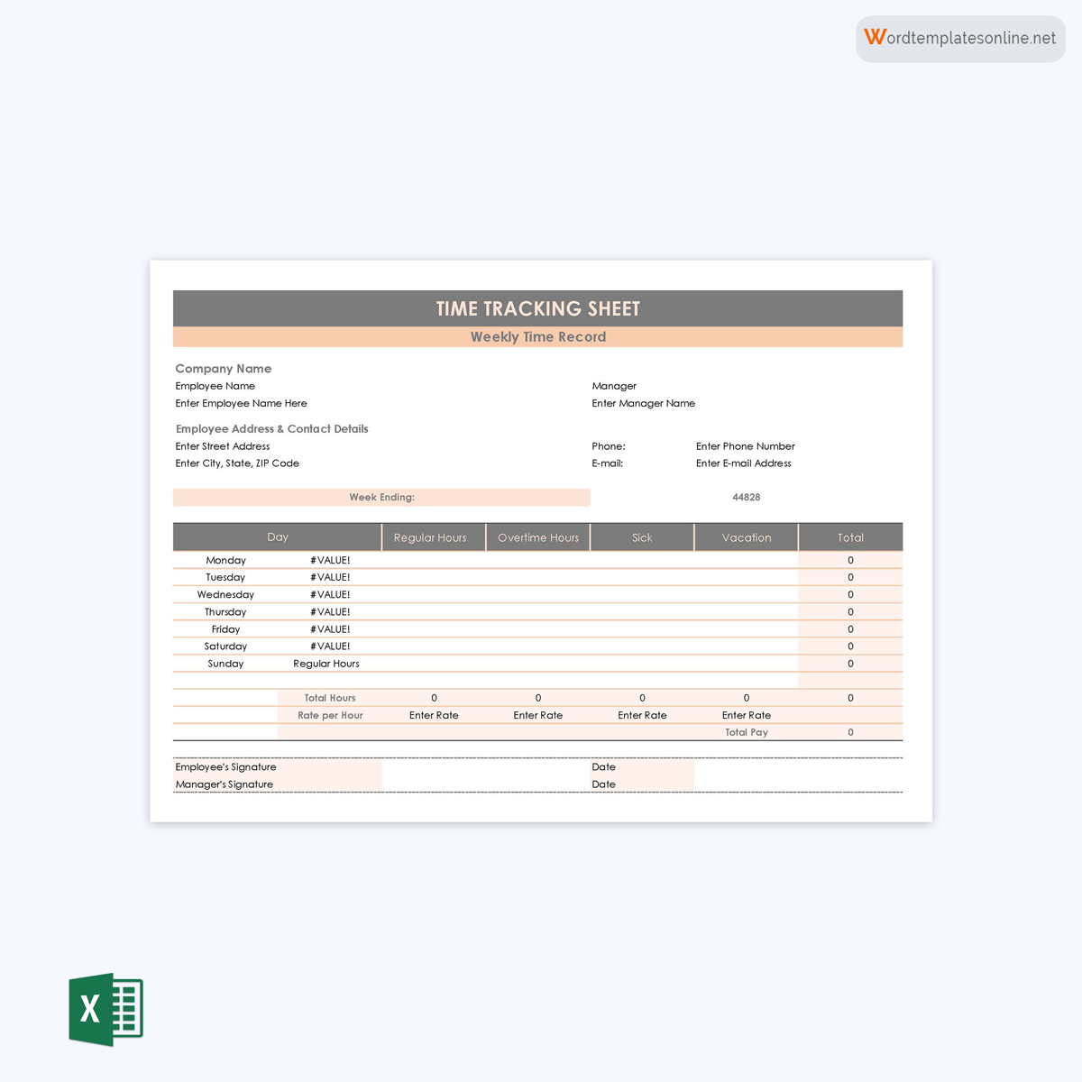 Free Customizable Time Tracking Spreadsheet Template 09 as Excel Sheet